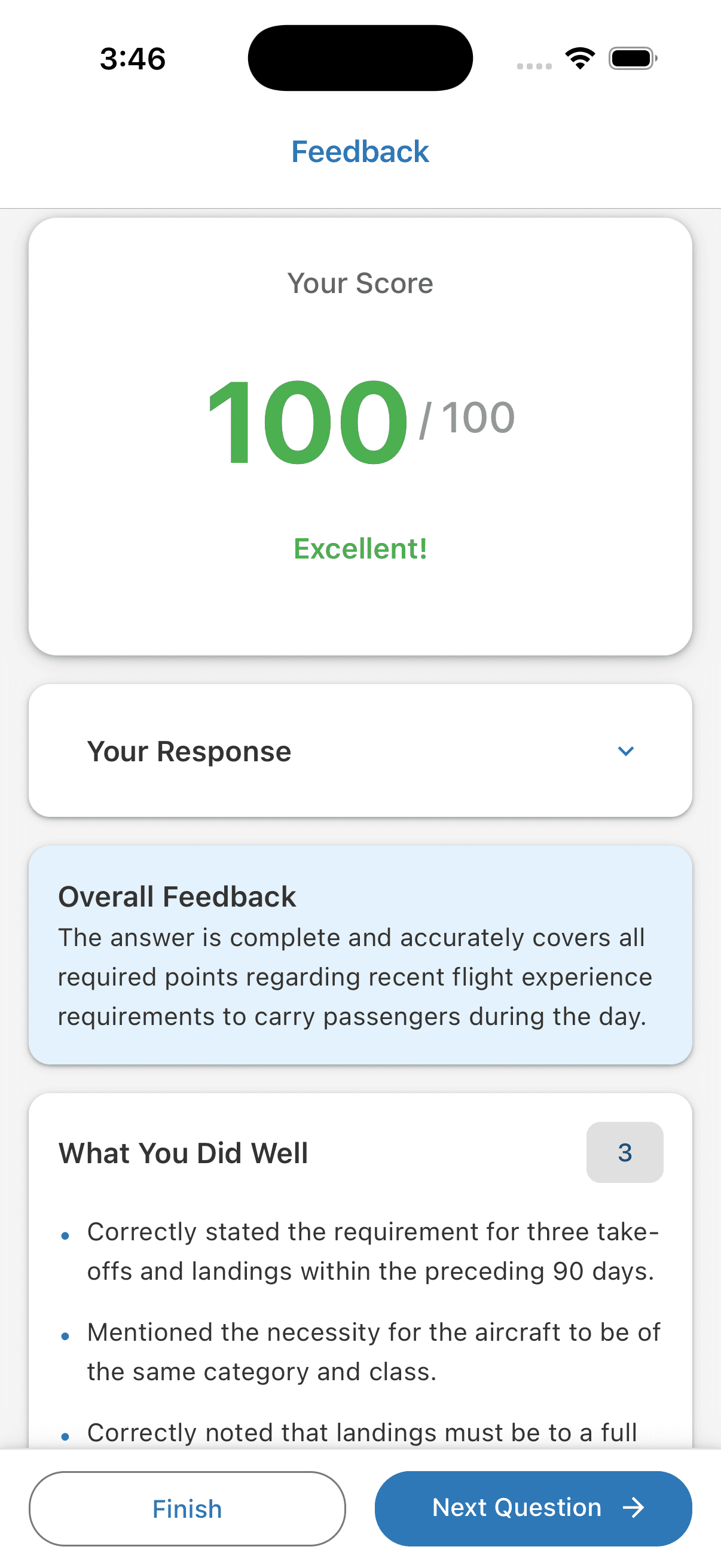 AI feedback on a practice question